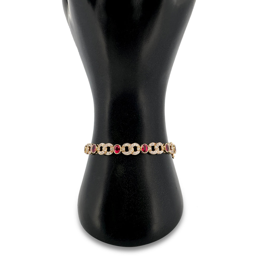 7ctw Oval Ruby and Natural Diamond Link Bracelet in 18k Yellow Gold