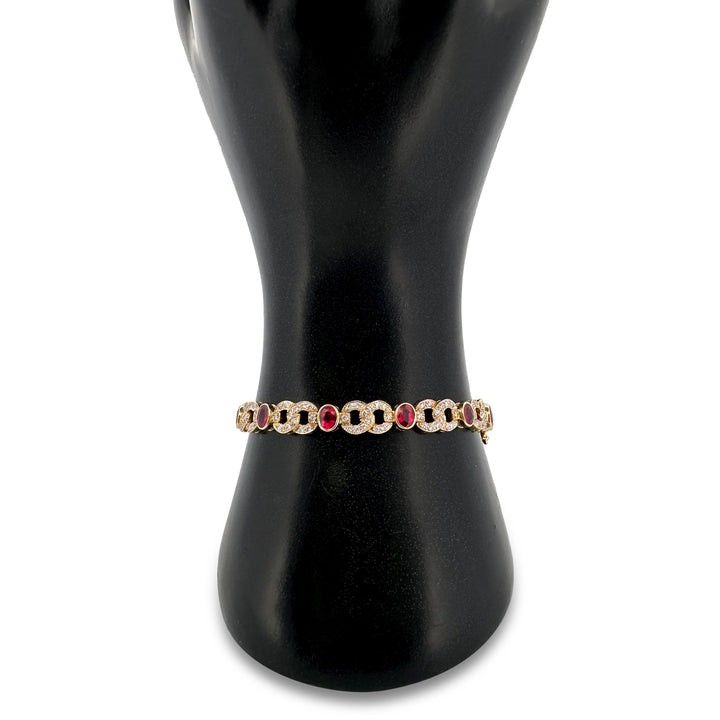 7ctw Oval Ruby and Natural Diamond Link Bracelet in 18k Yellow Gold