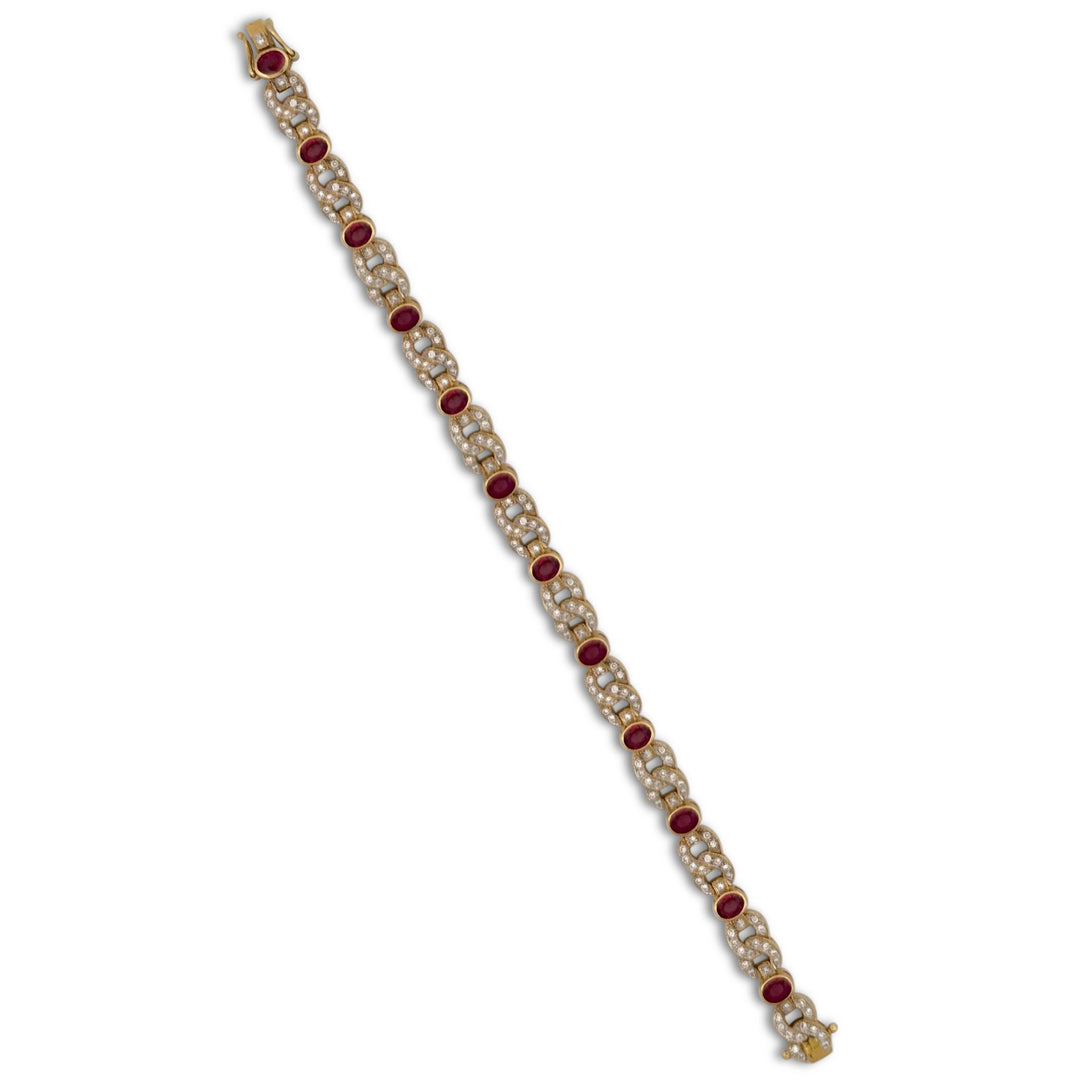 7ctw Oval Ruby and Natural Diamond Link Bracelet in 18k Yellow Gold