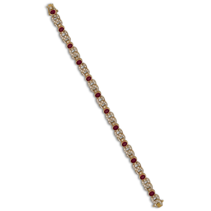 7ctw Oval Ruby and Natural Diamond Link Bracelet in 18k Yellow Gold