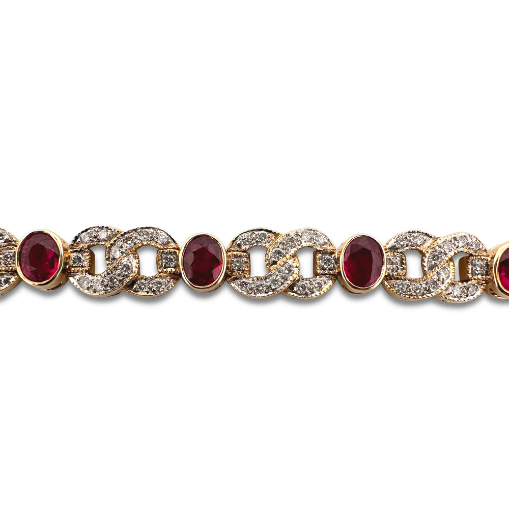7ctw Oval Ruby and Natural Diamond Link Bracelet in 18k Yellow Gold