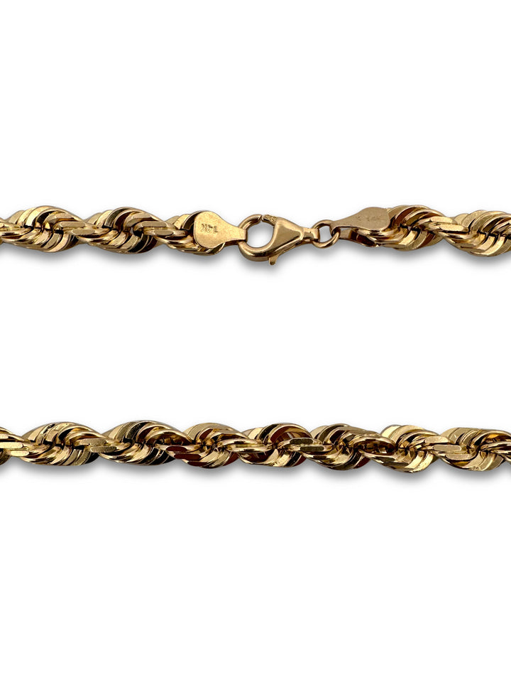 7mm Rope Chain 24" Necklace in Solid 14k Yellow Gold