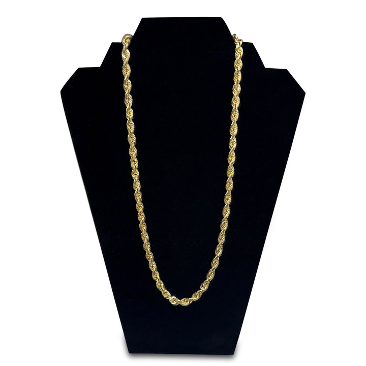 7mm Rope Chain 24" Necklace in Solid 14k Yellow Gold