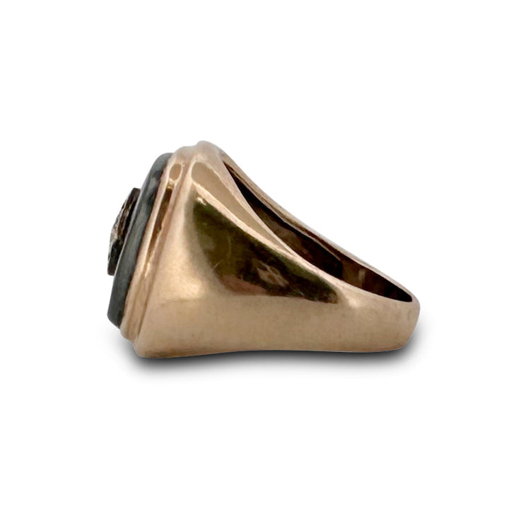 0.30ct Round Brilliant Natural Diamond and Hematite Tablet Men's Ring in 10k Yellow Gold