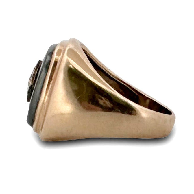 0.30ct Round Brilliant Natural Diamond and Hematite Tablet Men's Ring in 10k Yellow Gold