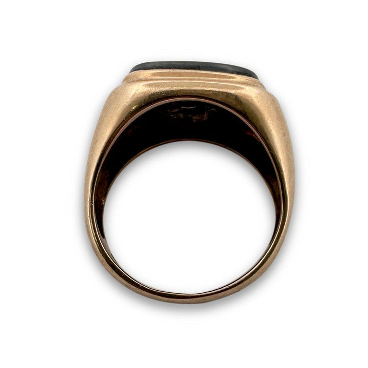 0.30ct Round Brilliant Natural Diamond and Hematite Tablet Men's Ring in 10k Yellow Gold