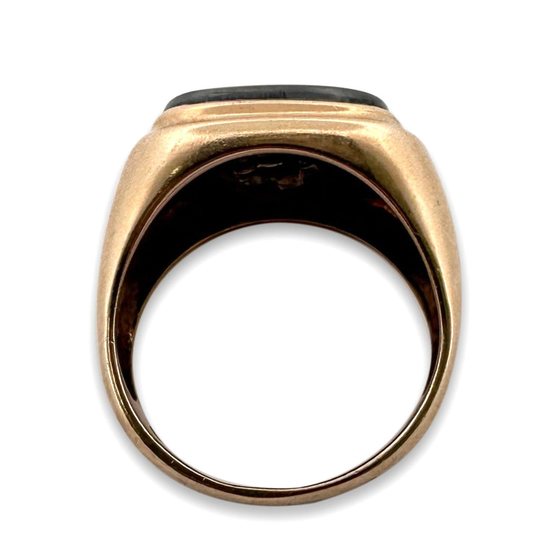 0.30ct Round Brilliant Natural Diamond and Hematite Tablet Men's Ring in 10k Yellow Gold