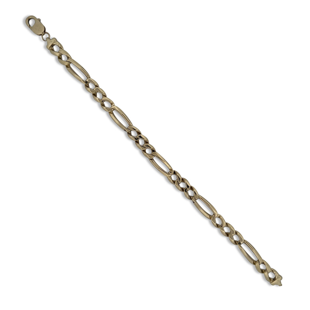 9mm Figaro Bracelet in Solid 14k Yellow Gold