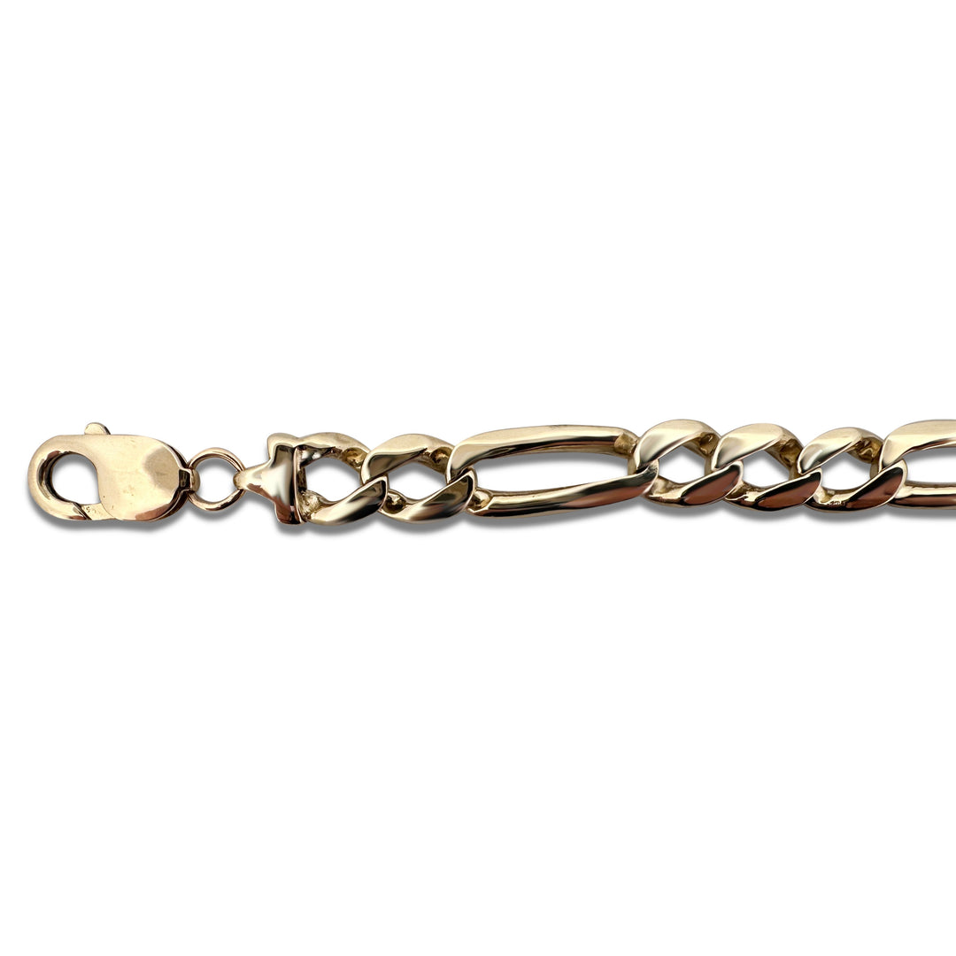 9mm Figaro Bracelet in Solid 14k Yellow Gold