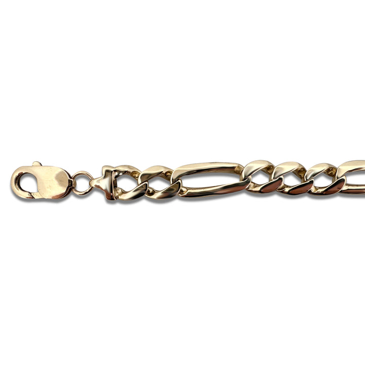 9mm Figaro Bracelet in Solid 14k Yellow Gold