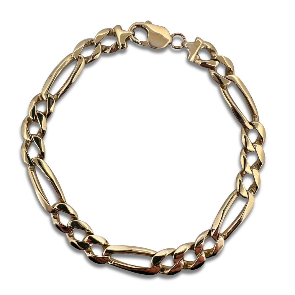 9mm Figaro Bracelet in Solid 14k Yellow Gold