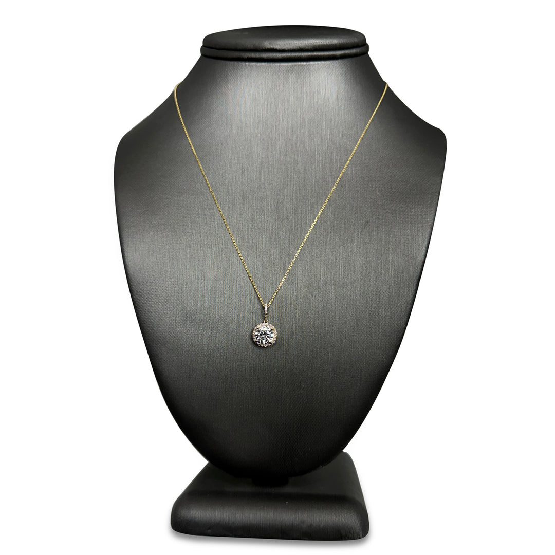 1.74ctw Round Brilliant Lab-Grown Diamond Halo Pendant Necklace in 14k Yellow Gold
