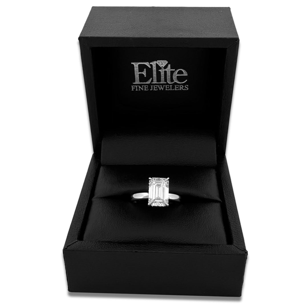 IGI Graded 3.06cts Emerald Cut Hidden Halo Lab-Grown Diamond Engagement Ring 14k White Gold