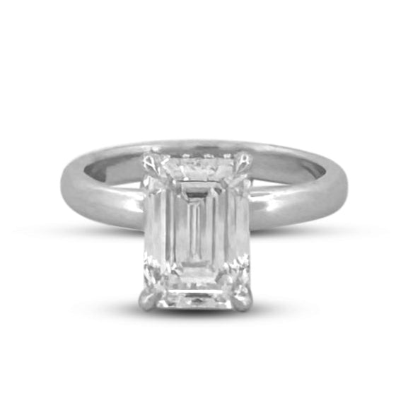 IGI Graded 3.06cts Emerald Cut Hidden Halo Lab-Grown Diamond Engagement Ring 14k White Gold