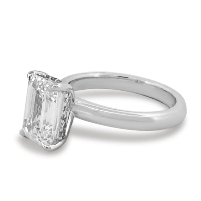 IGI Graded 3.06cts Emerald Cut Hidden Halo Lab-Grown Diamond Engagement Ring 14k White Gold
