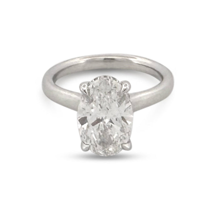 IGI Graded 3.06ct Oval Center with Round Brilliant Hidden Halo Lab-Grown Diamond Engagement Ring in 14k White Gold