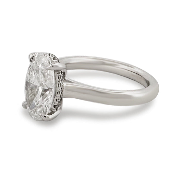 IGI Graded 3.06ct Oval Center with Round Brilliant Hidden Halo Lab-Grown Diamond Engagement Ring in 14k White Gold