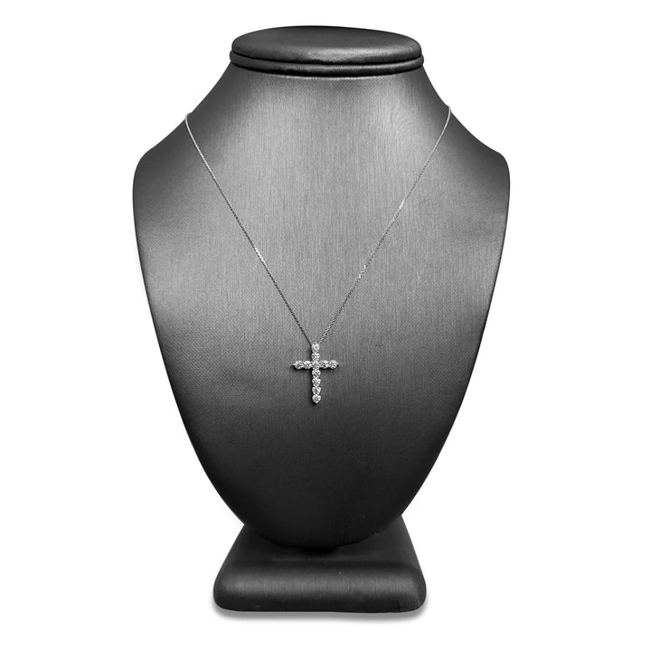 1.10ctw Round Brilliant Cut Lab-Grown Diamond Cross Pendant Necklace in 14k White Gold