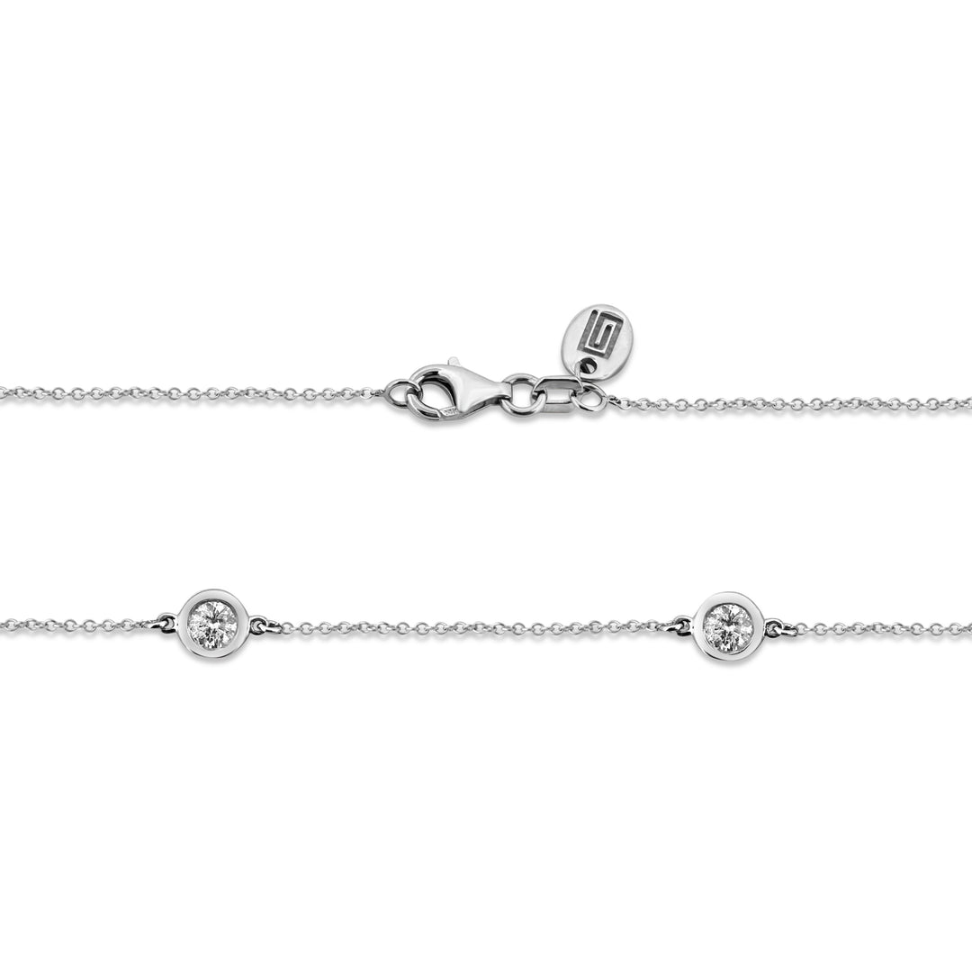0.98ctw Round Brilliant Natural Diamonds by the Yard Station Necklace in 14k White Gold