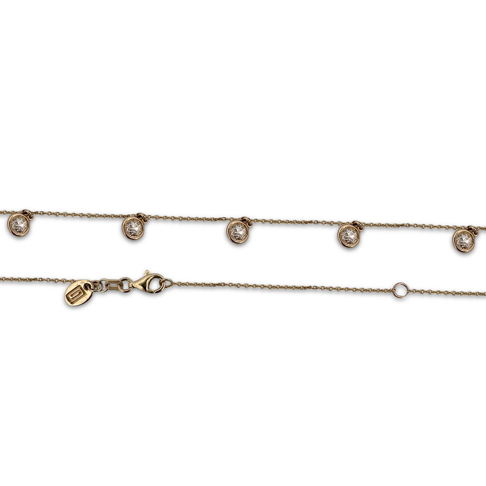 1.11ctw Round Brilliant Dangling Natural Diamonds by the Yard Necklace in 14k Yellow Gold