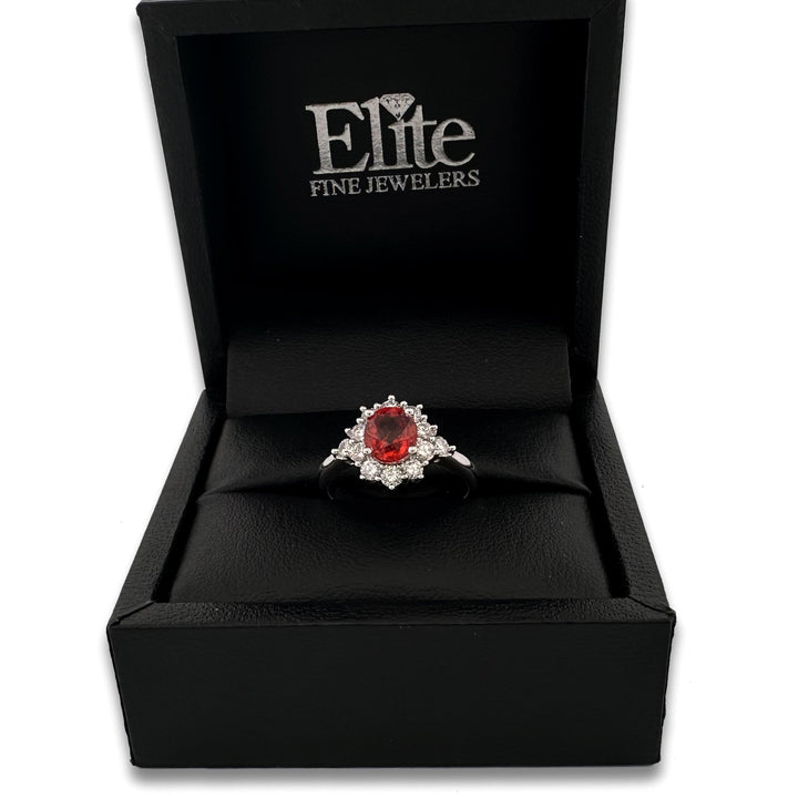 Oval Orange Sapphire & Round Brilliant Diamond Cocktail Ring in 18k White Gold