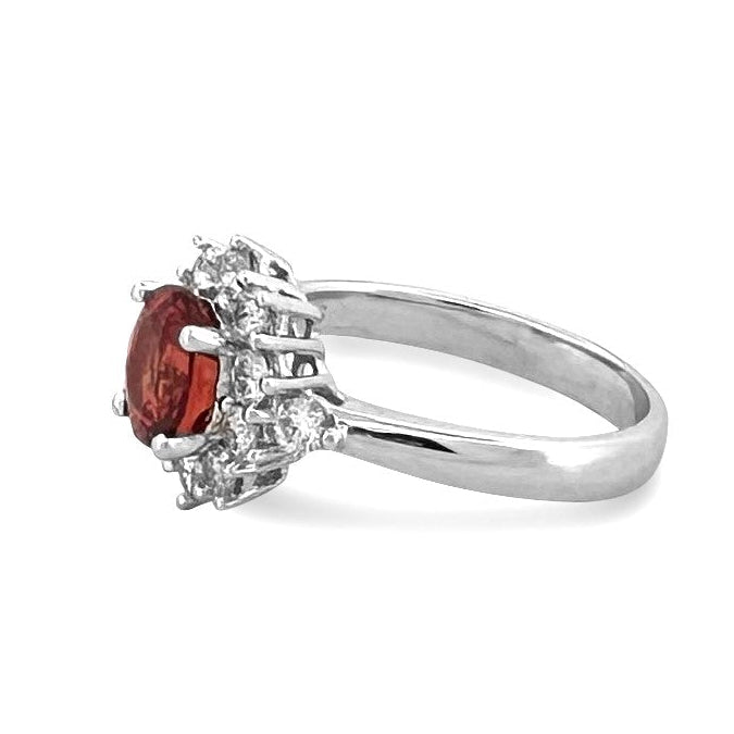 Oval Orange Sapphire & Round Brilliant Diamond Cocktail Ring in 18k White Gold