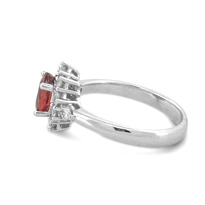 Oval Orange Sapphire & Round Brilliant Diamond Cocktail Ring in 18k White Gold