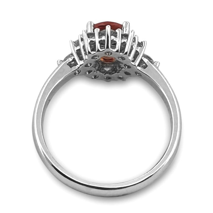 Oval Orange Sapphire & Round Brilliant Diamond Cocktail Ring in 18k White Gold