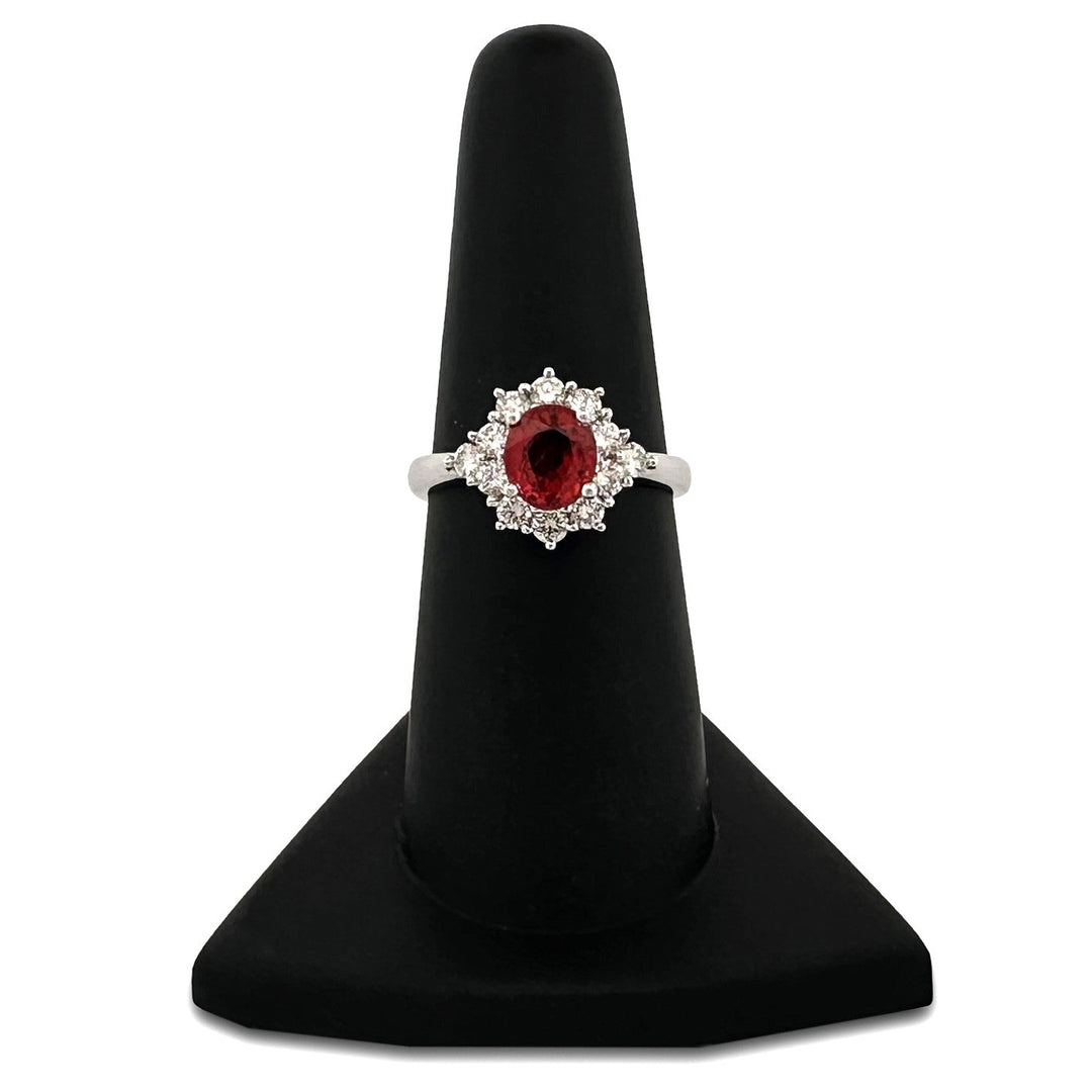 Oval Orange Sapphire & Round Brilliant Diamond Cocktail Ring in 18k White Gold