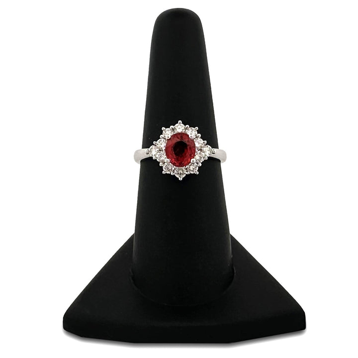 Oval Orange Sapphire & Round Brilliant Diamond Cocktail Ring in 18k White Gold