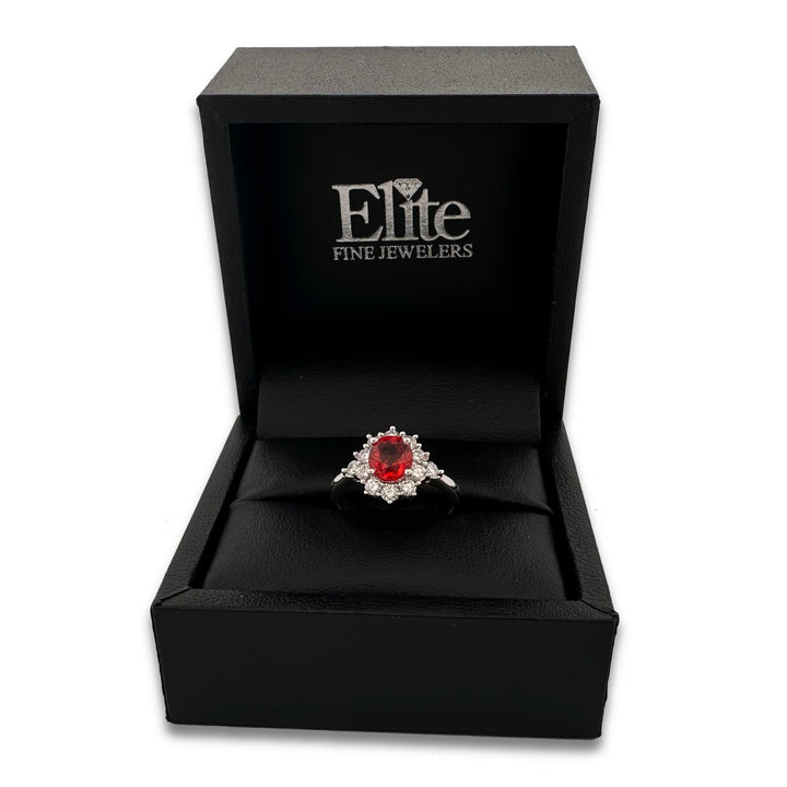 Oval Orange Sapphire & Round Brilliant Diamond Cocktail Ring in 18k White Gold