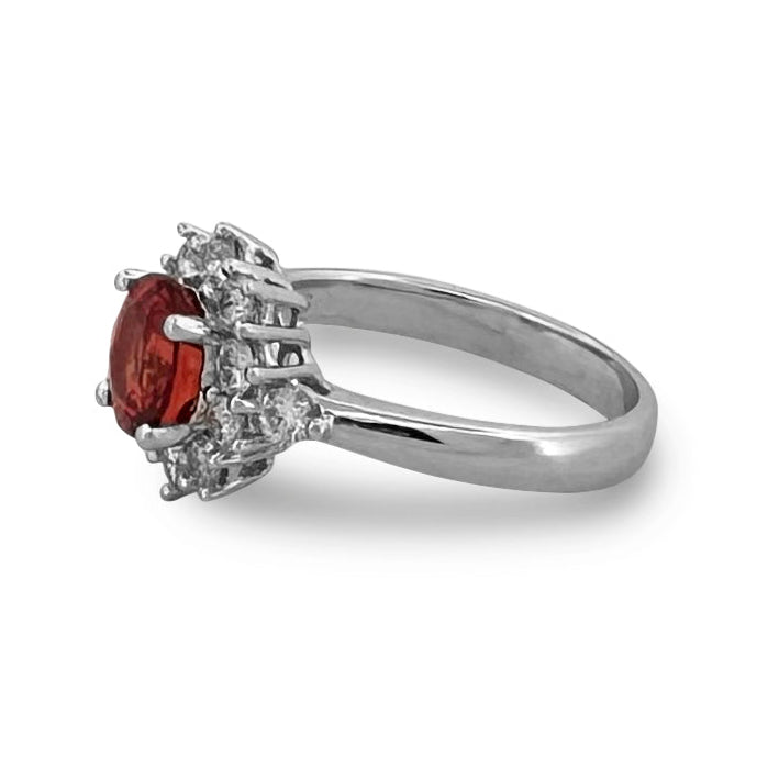 Oval Orange Sapphire & Round Brilliant Diamond Cocktail Ring in 18k White Gold