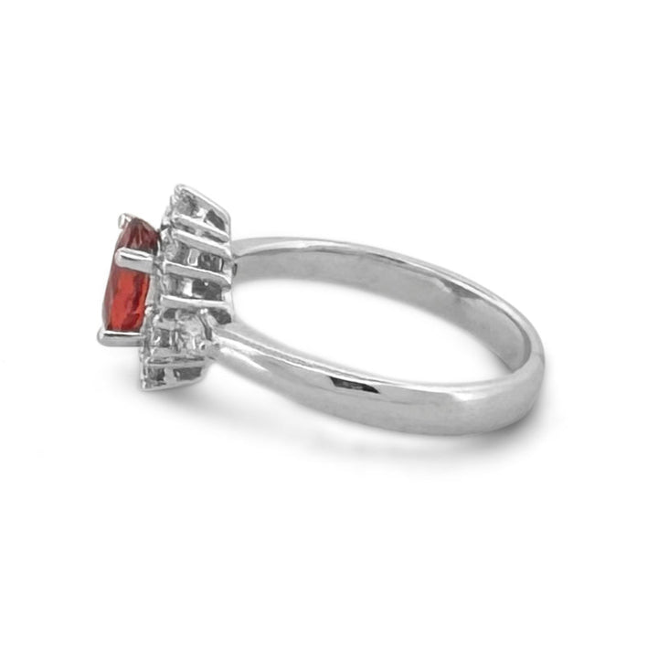 Oval Orange Sapphire & Round Brilliant Diamond Cocktail Ring in 18k White Gold