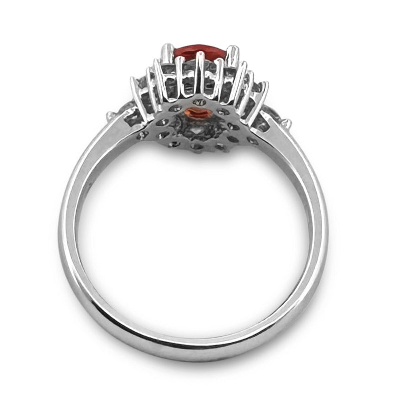 Oval Orange Sapphire & Round Brilliant Diamond Cocktail Ring in 18k White Gold