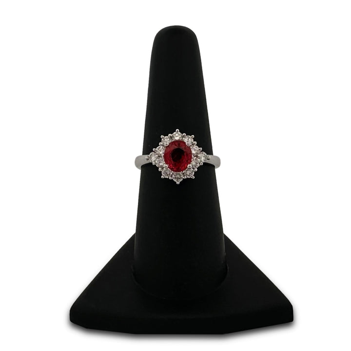 Oval Orange Sapphire & Round Brilliant Diamond Cocktail Ring in 18k White Gold