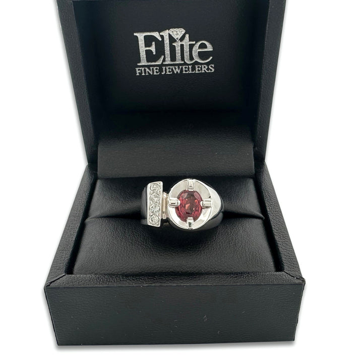 Oval Ruby and Diamond Men's Pinky Ring in 14k White Gold