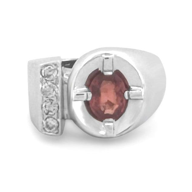 Oval Ruby and Diamond Men's Pinky Ring in 14k White Gold