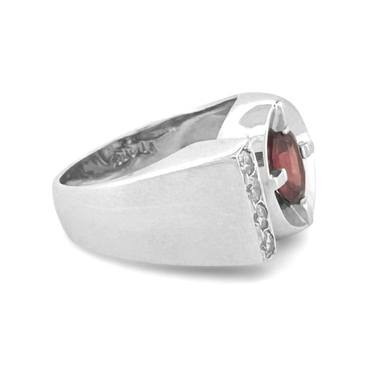 Oval Ruby and Diamond Men's Pinky Ring in 14k White Gold
