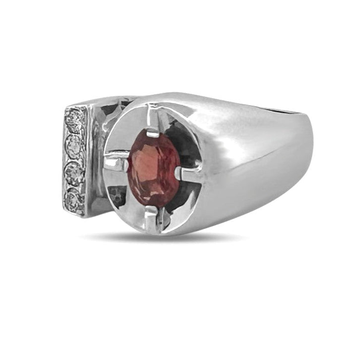 Oval Ruby and Diamond Men's Pinky Ring in 14k White Gold
