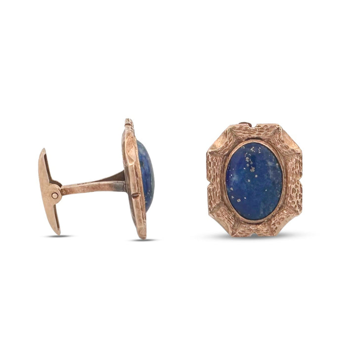 Vintage Oval Lapis Lazuli Textured Cufflinks in 14k Yellow Gold
