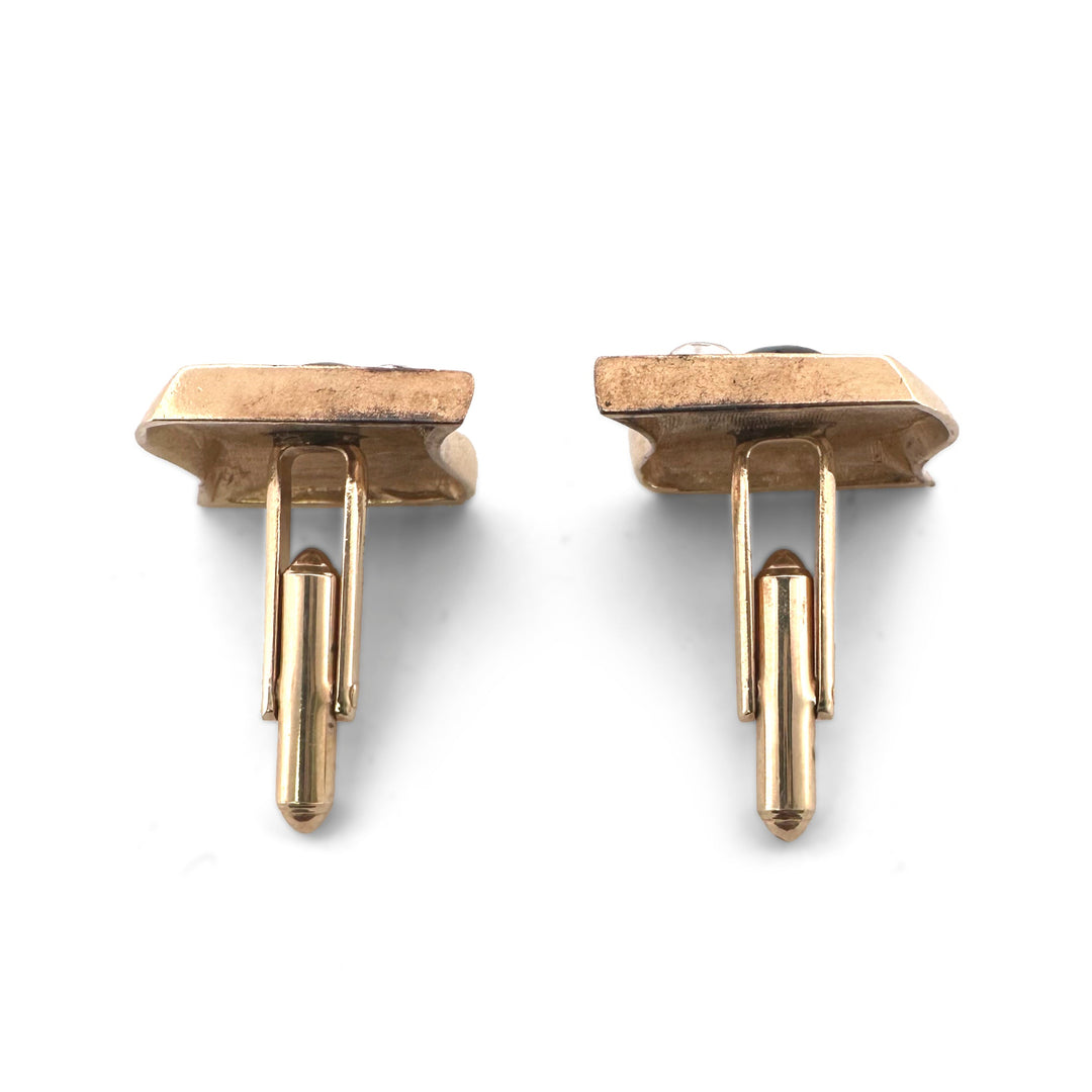 Vintage Black Star Sapphire and Diamond Cufflinks in 14k Yellow Gold