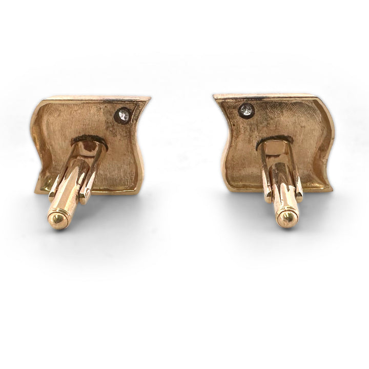 Vintage Black Star Sapphire and Diamond Cufflinks in 14k Yellow Gold