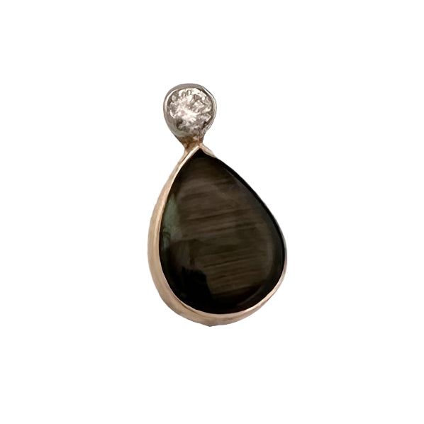 Vintage Black Star Sapphire and Diamond Tie Tack 14k Yellow Gold