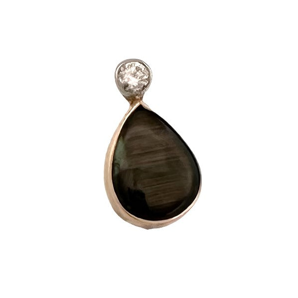 Vintage Black Star Sapphire and Diamond Tie Tack 14k Yellow Gold