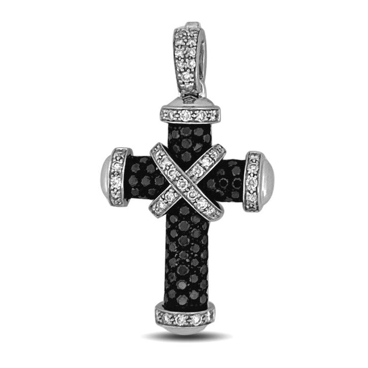 1.49ctw Black & White Diamond Cross Pendant in 18k White Gold
