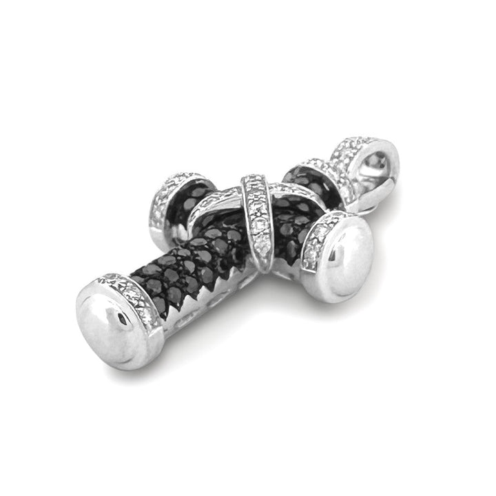 1.49ctw Black & White Diamond Cross Pendant in 18k White Gold