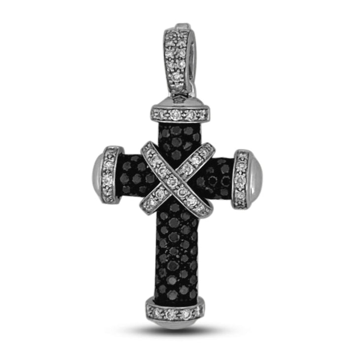 1.49ctw Black & White Diamond Cross Pendant in 18k White Gold