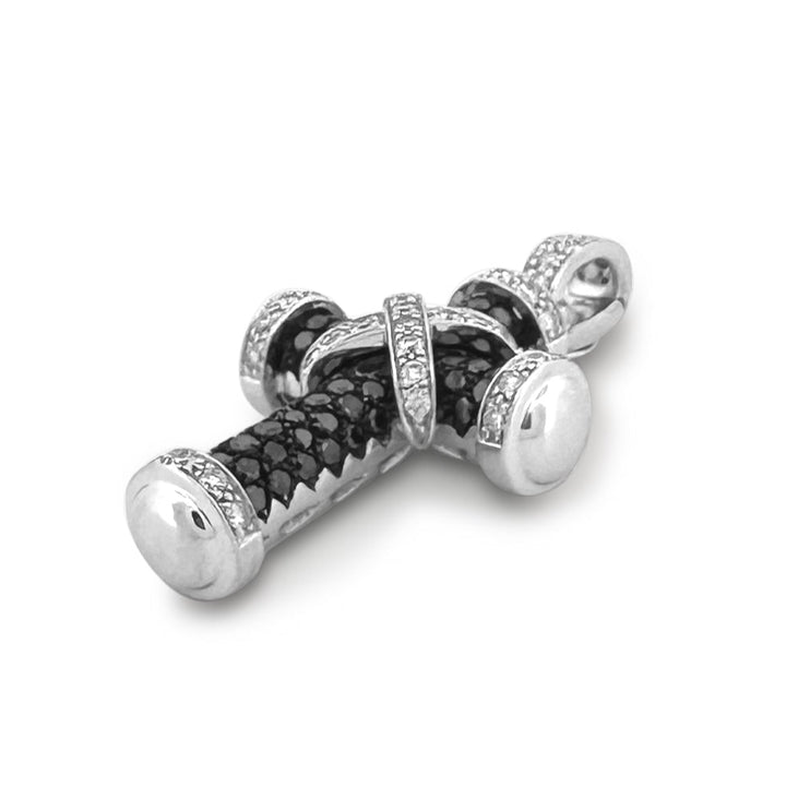 1.49ctw Black & White Diamond Cross Pendant in 18k White Gold