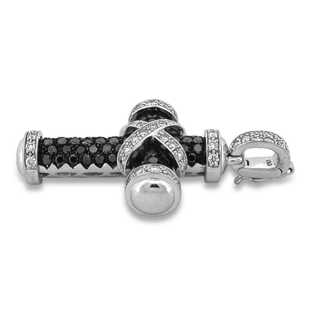 1.49ctw Black & White Diamond Cross Pendant in 18k White Gold