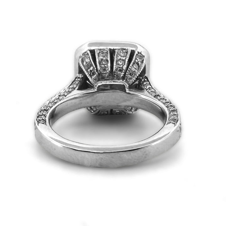 EGL Graded 3.89ctw Princess & Round Brilliant Natural Diamond Halo Engagement Ring in 14k White Gold